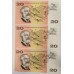 AUSTRALIA 1966 . TWENTY 20 DOLLARS BANKNOTES . COOMBS/WILSON . CONSEC TRIO . FIRST PREFIX XAA